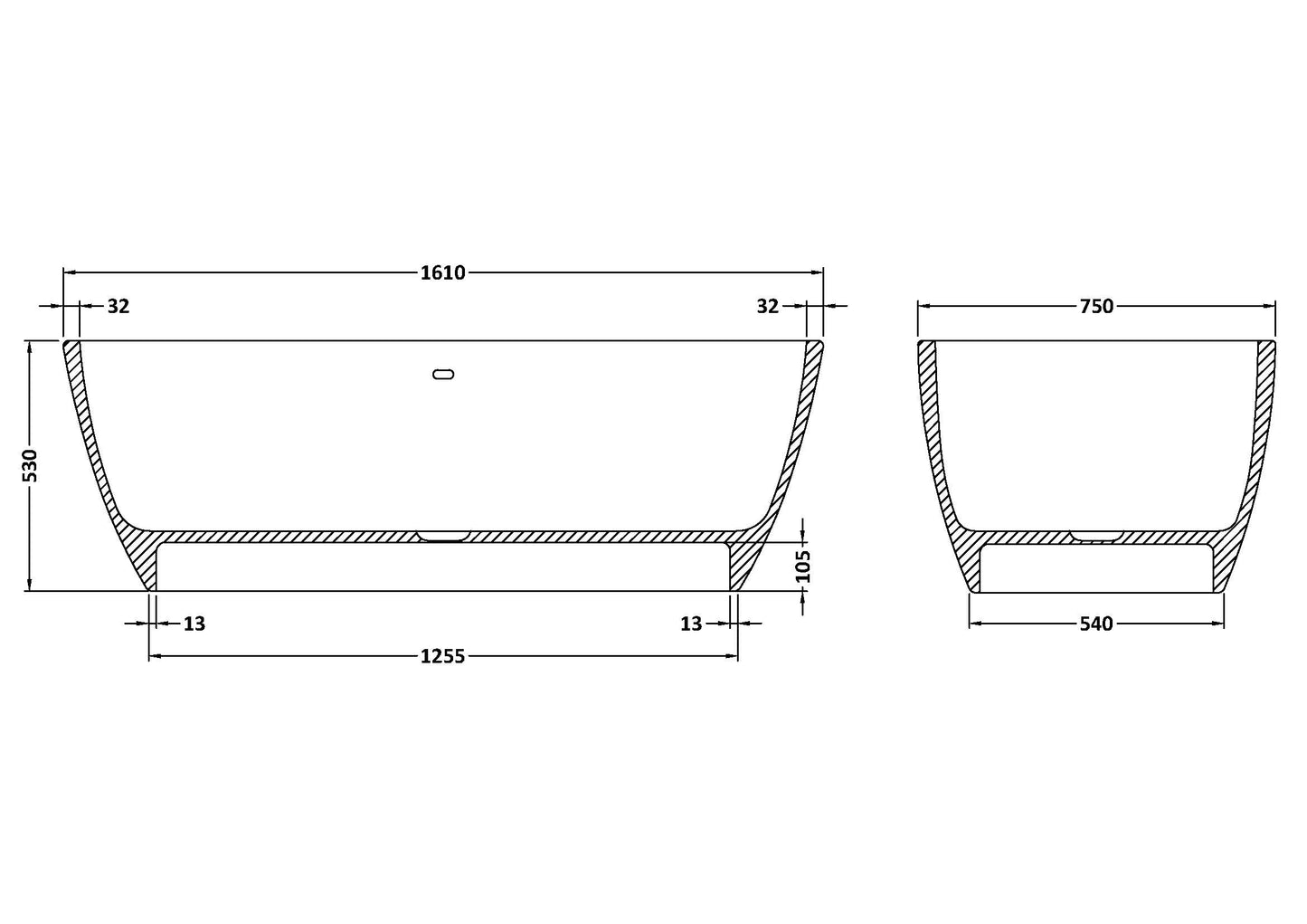 Vive Minimalist Square Rimless Freestanding Bath 1610mm x 750mm - No Waste