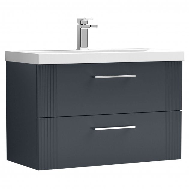 Crawford Deco Wall Hung 2-Drawer Vanity Unit with Basin-1 800mm Wide - Satin Anthracite