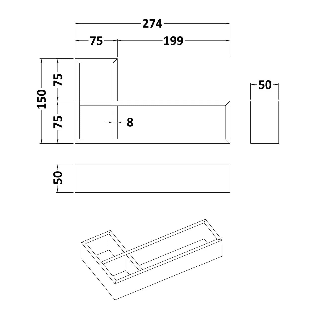 L-Shaped Bamboo Drawer Organiser