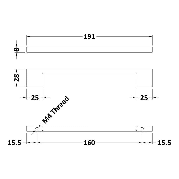 Straight D Bar Handle With 160mm Centres - Matt Black