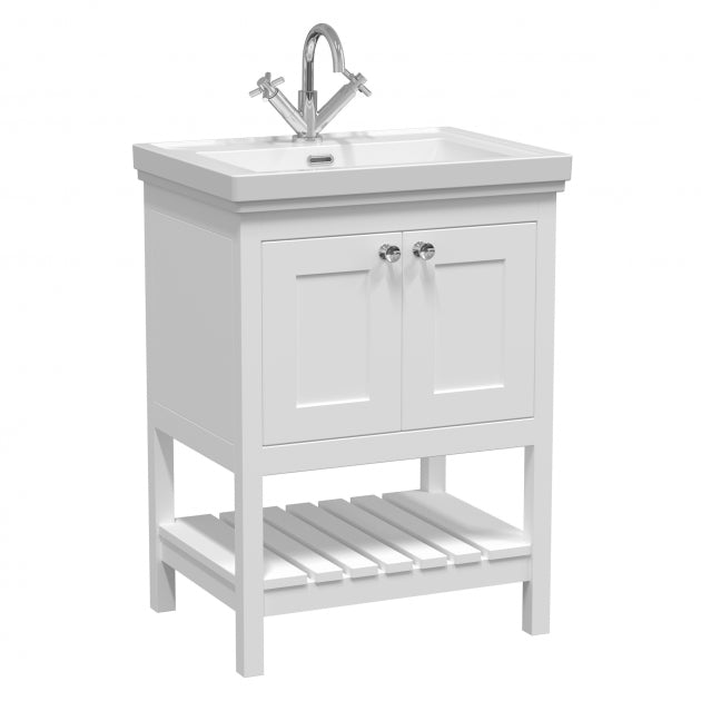 Crawford Bexley Floor Standing Vanity Unit with 1TH Basin 600mm Wide - Pure White