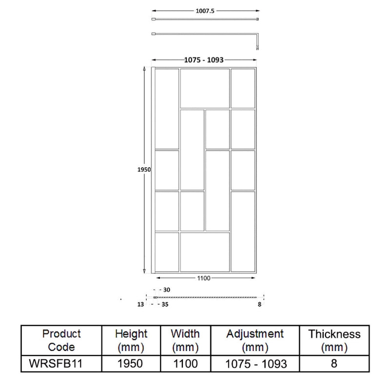 1100mm Abstract Frame Wetroom Screen