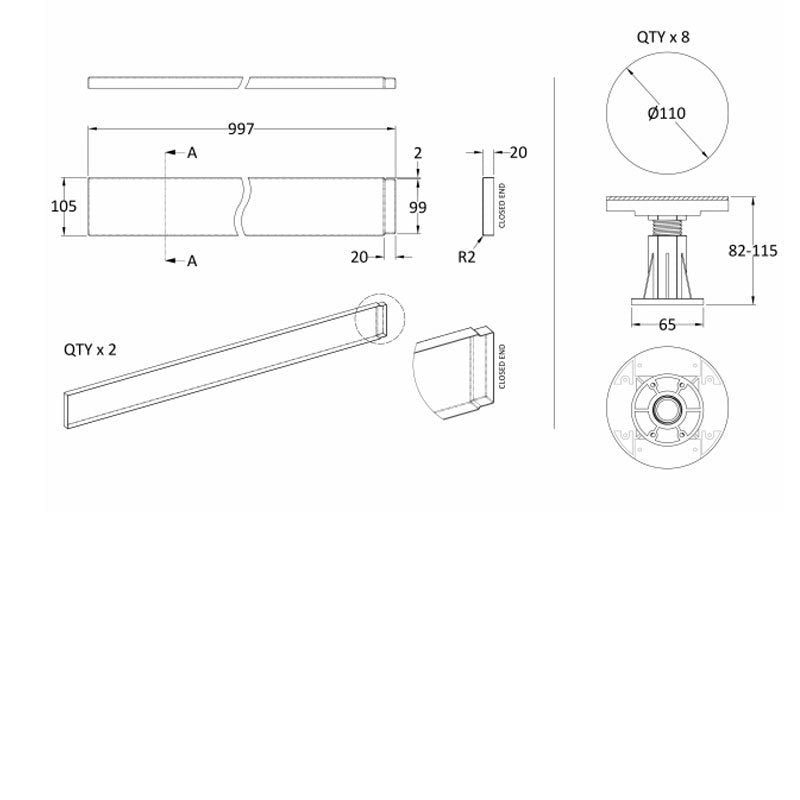 Leg Set Suitable for 1000 Square & Rectangular Trays