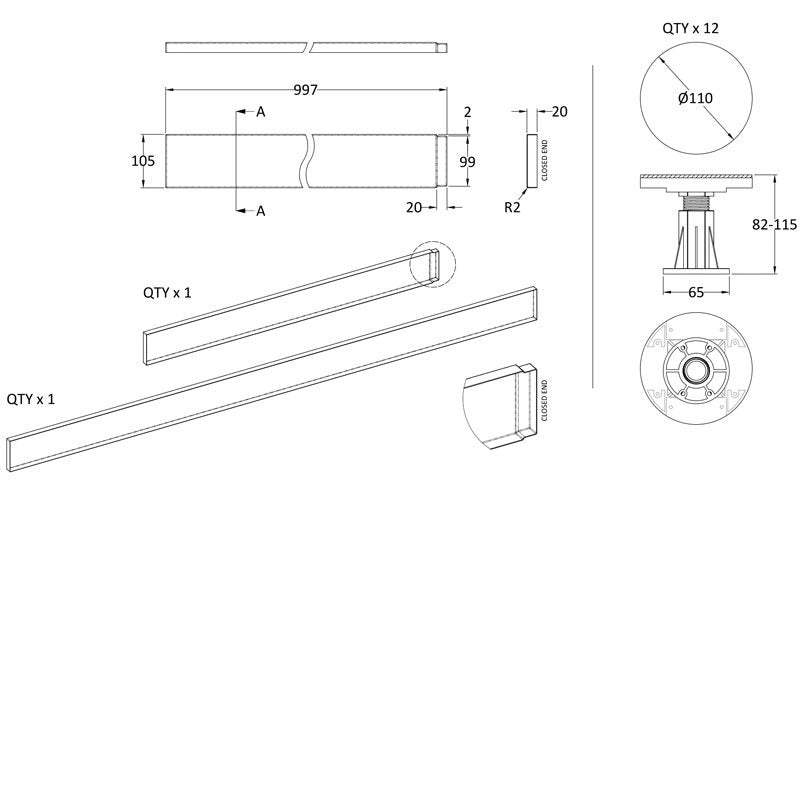 Leg Set Suitable for 1300-1800 Rectangular & Walk in Trays