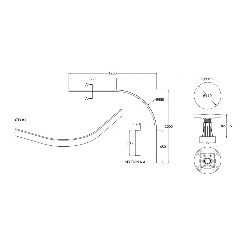 Leg Set Suitable for 1000-1200 Quad & Offset Trays