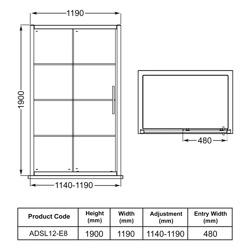 800mm Hinged Shower Door