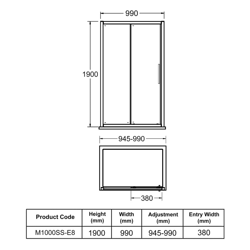 Apex 1000mm Sliding Door