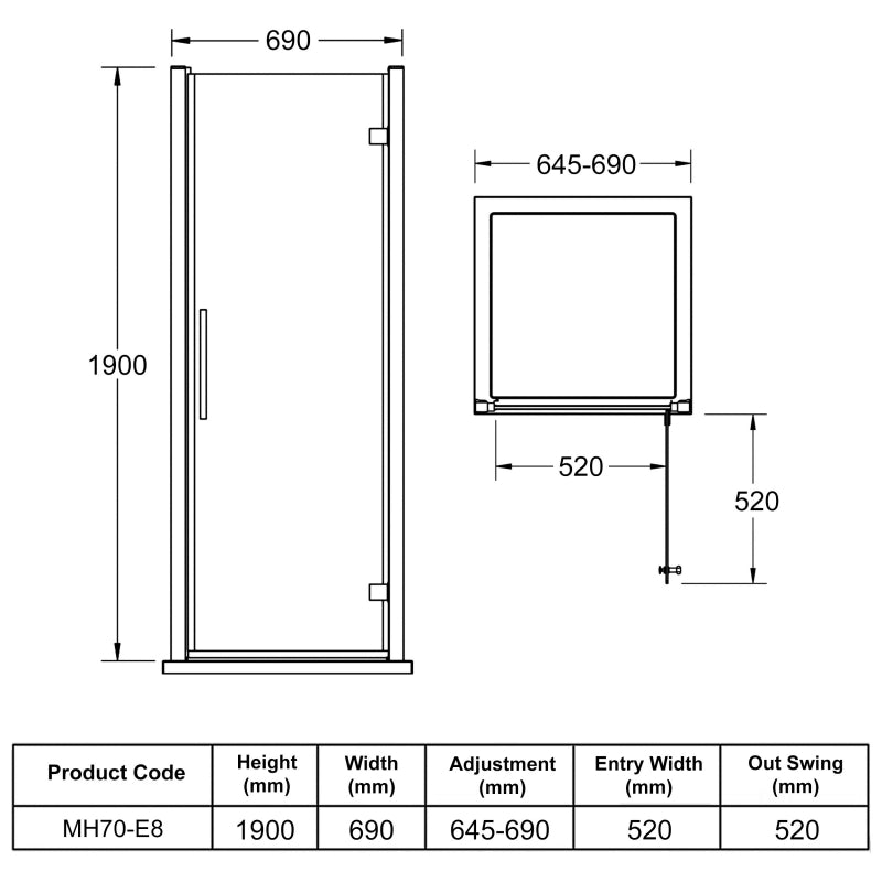 Apex 700mm Hinged Door