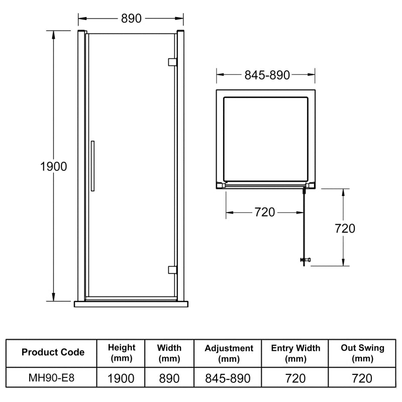 Apex 900mm Hinged Door