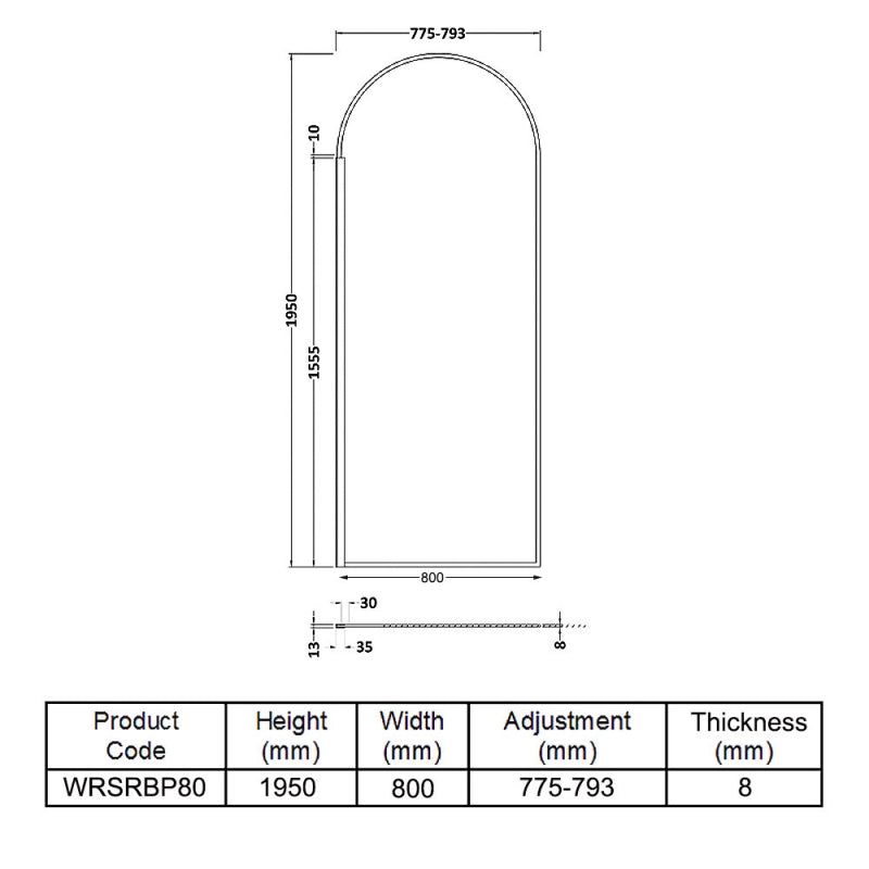 800mm Arched Wetroom Screen