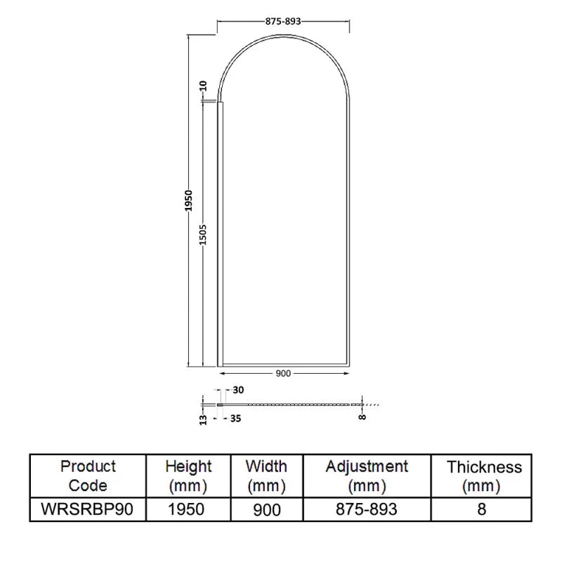 900mm Arched Wetroom Screen