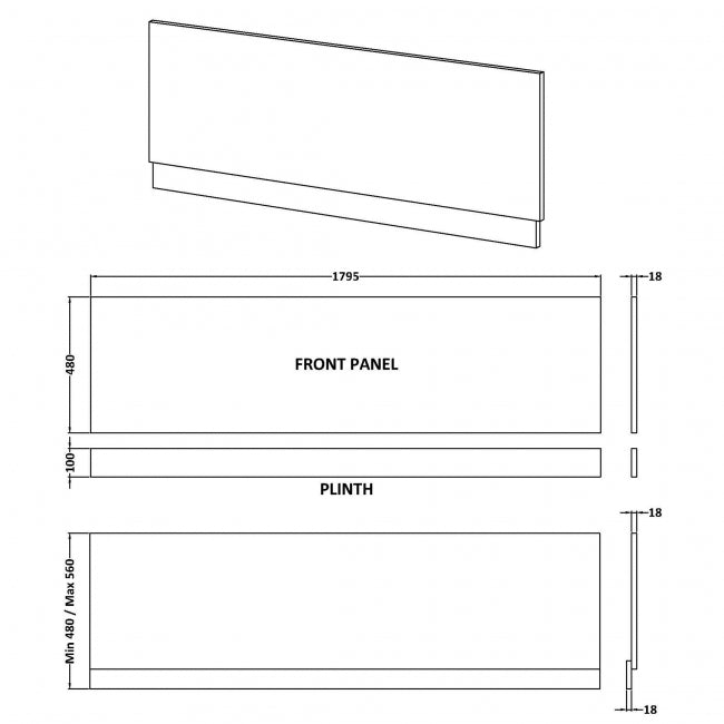 1800mm Bath Front Panel