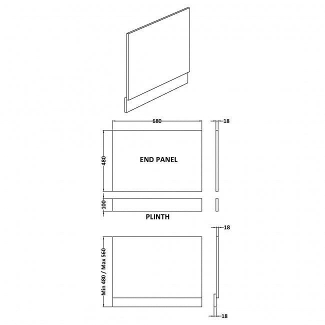 700mm Bath End Panel