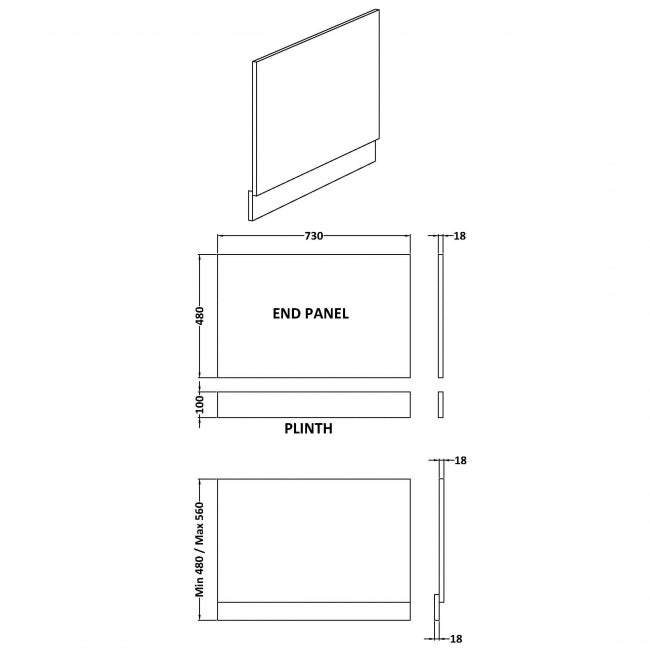 750mm Bath End Panel