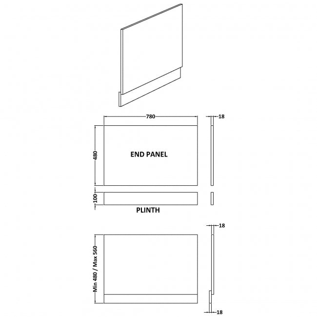 800mm Bath End Panel