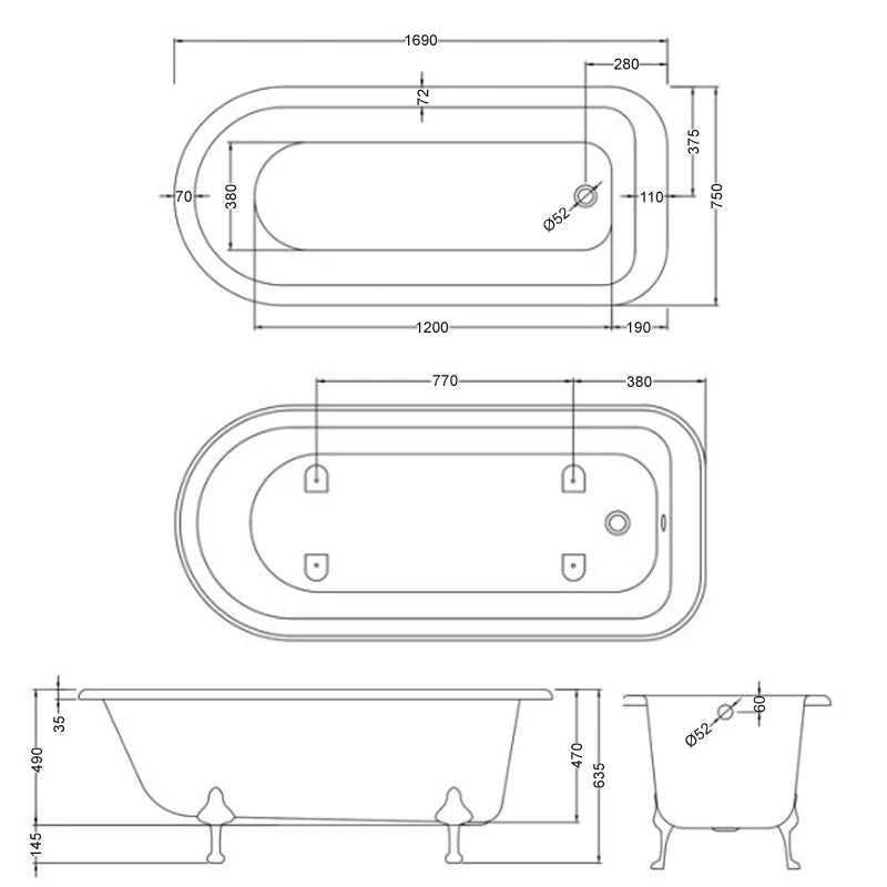 Crawford Barnsbury Freestanding Bath 1700mm x 750mm Pride Leg Set