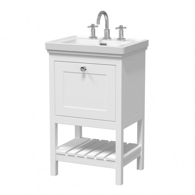 Crawford Bexley Floor Standing Vanity Unit with 3TH Basin 500mm Wide - Pure White