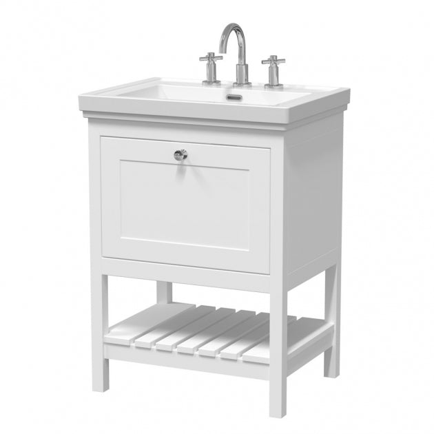 Crawford Bexley Floor Standing Vanity Unit with 3TH Basin 600mm Wide - Pure White