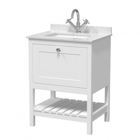 Crawford Bexley Floor Standing Vanity Unit with 1TH Marble Top Basin 600mm Wide - Pure White