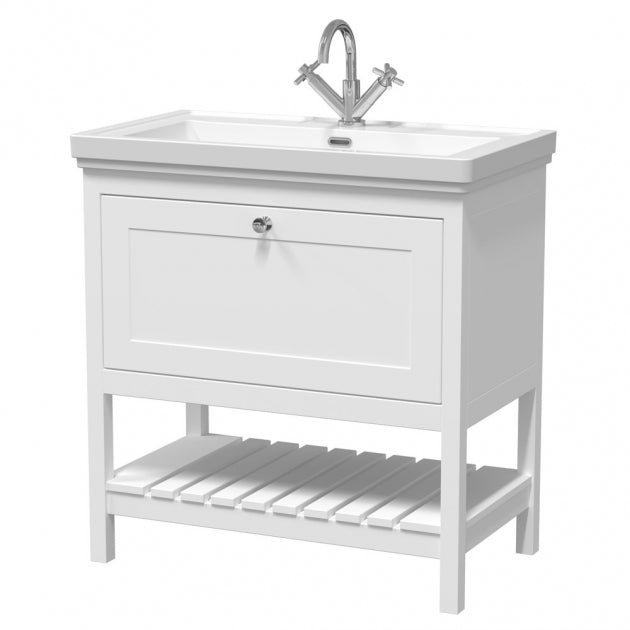 Crawford Bexley Floor Standing Vanity Unit with 1TH Basin 800mm Wide - Pure White