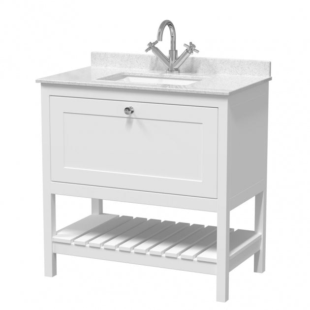 Crawford Bexley Floor Standing Vanity Unit with 1TH Marble Top Basin 800mm Wide - Pure White