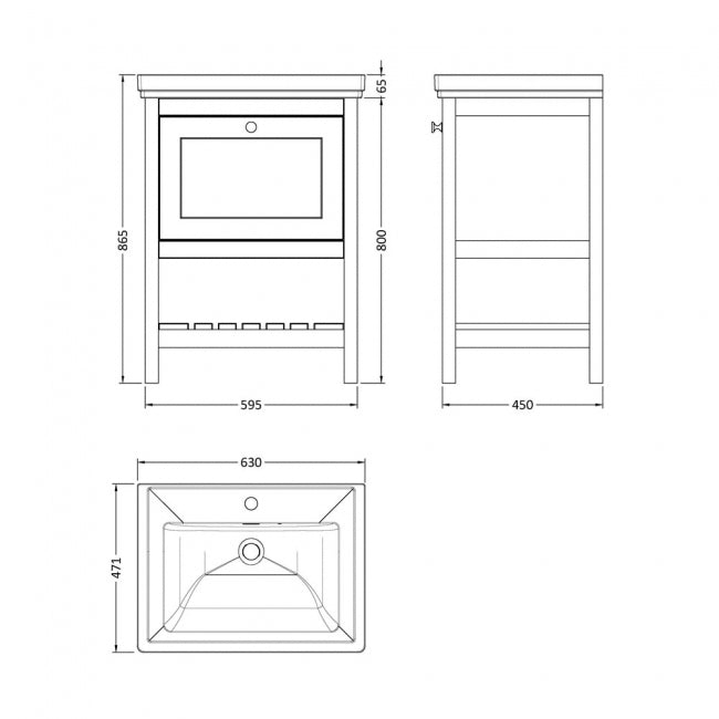 Crawford Bexley Floor Standing Vanity Unit with 1TH Basin 600mm Wide - Cool Grey