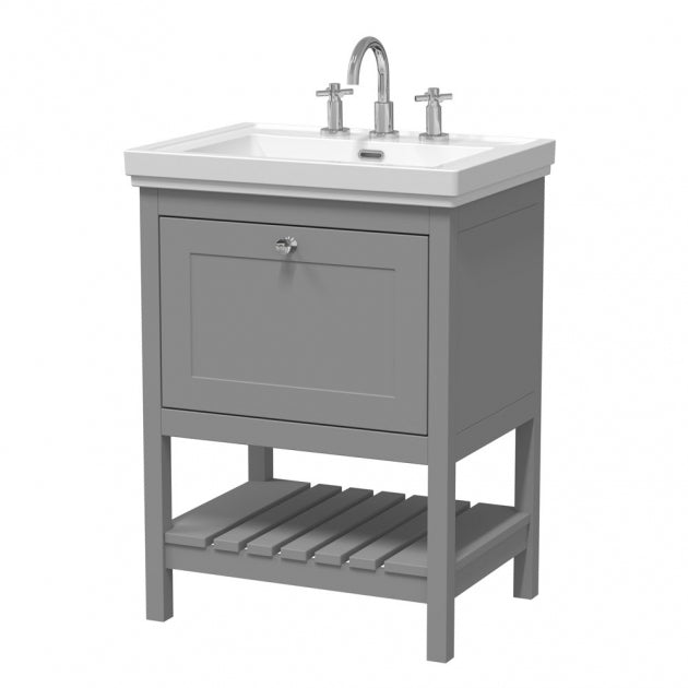 Crawford Bexley Floor Standing Vanity Unit with 3TH Basin 600mm Wide - Cool Grey