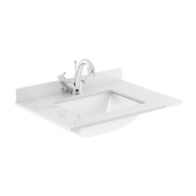 Crawford Bexley Floor Standing Vanity Unit with 1TH Marble Top Basin 600mm Wide - Pure White