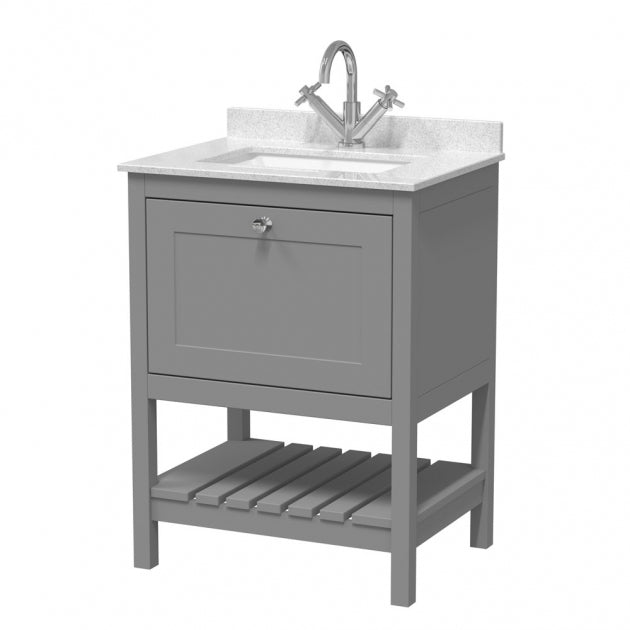 Crawford Bexley Floor Standing Vanity Unit with 1TH Marble Top Basin 600mm Wide - Cool Grey