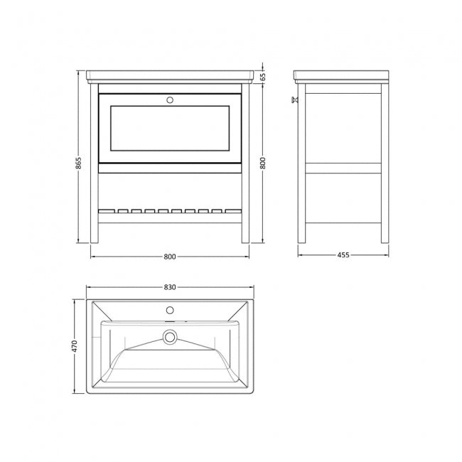 Crawford Bexley Floor Standing Vanity Unit with 1TH Basin 800mm Wide - Cool Grey