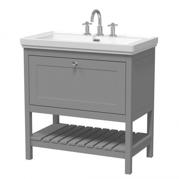 Crawford Bexley Floor Standing Vanity Unit with 3TH Basin 800mm Wide - Cool Grey