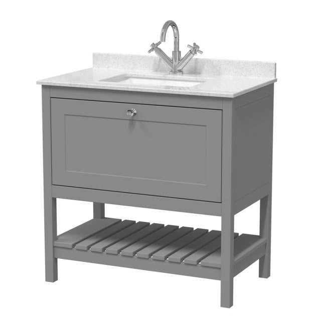 Crawford Bexley Floor Standing Vanity Unit with 1TH Marble Top Basin 800mm Wide - Cool Grey