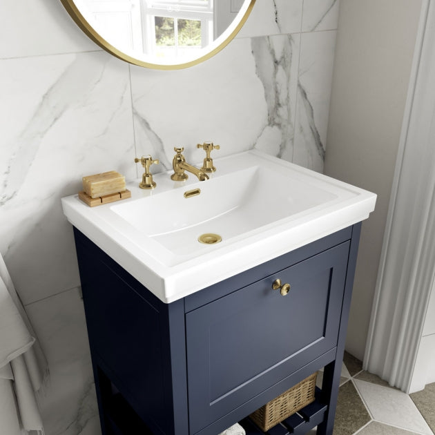 Crawford Bexley Floor Standing Vanity Unit with 3TH Basin 600mm Wide - Indigo Blue