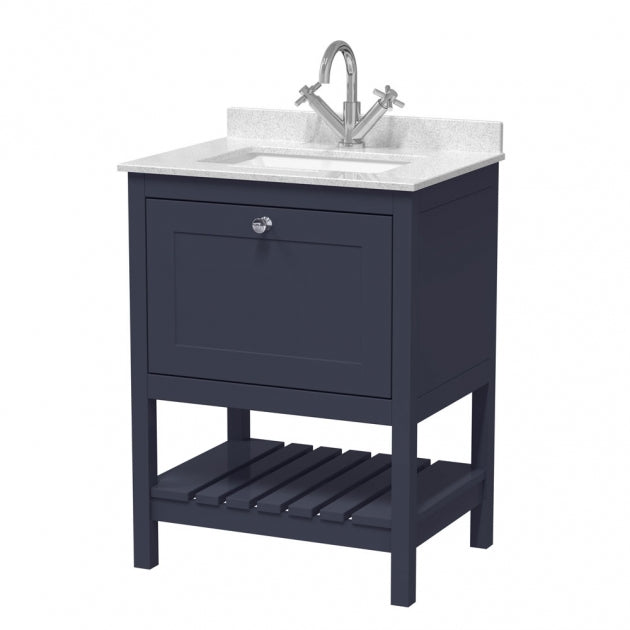 Crawford Bexley Floor Standing Vanity Unit with 1TH Marble Top Basin 600mm Wide - Indigo Blue