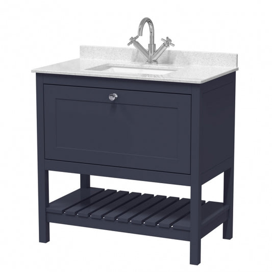 Crawford Bexley Floor Standing Vanity Unit with 1TH Marble Top Basin 800mm Wide - Indigo Blue