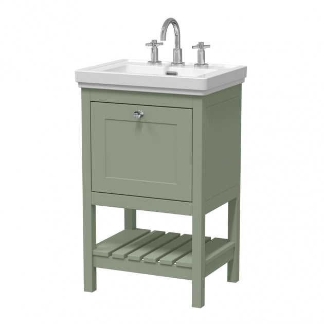 Crawford Bexley Floor Standing Vanity Unit with 3TH Basin 500mm Wide - Fern Green