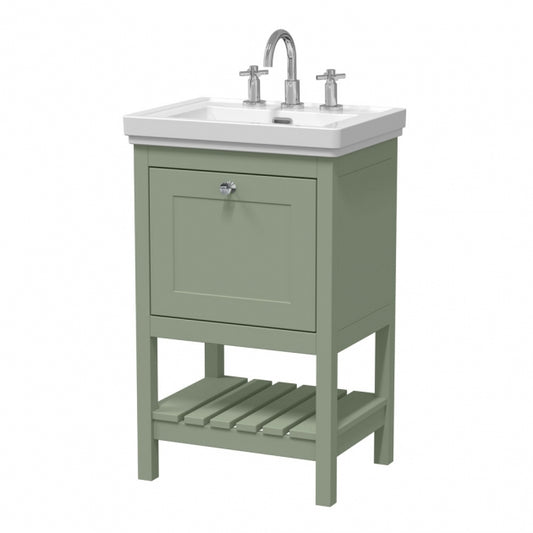 Crawford Bexley Floor Standing Vanity Unit with 3TH Basin 500mm Wide - Fern Green