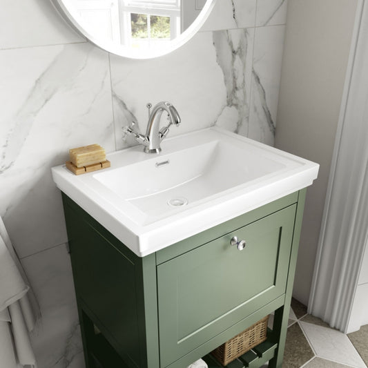 Crawford Bexley Floor Standing Vanity Unit with 1TH Basin 600mm Wide - Fern Green