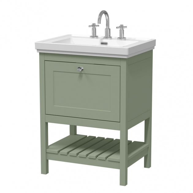 Crawford Bexley Floor Standing Vanity Unit with 3TH Basin 600mm Wide - Fern Green