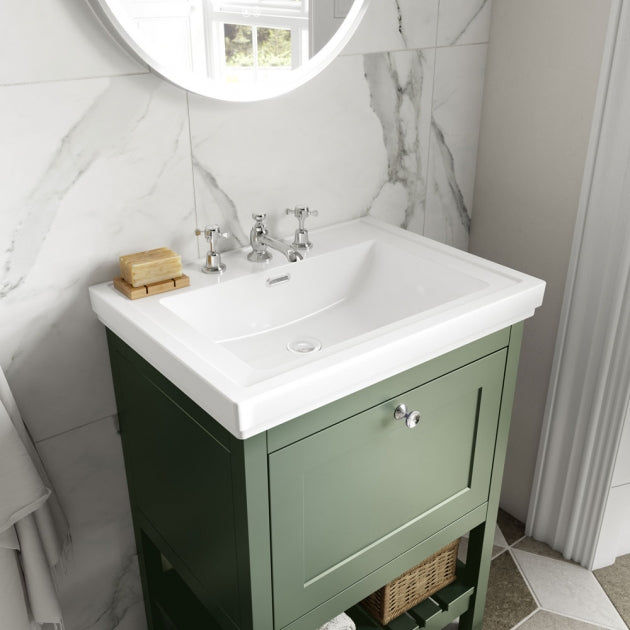 Crawford Bexley Floor Standing Vanity Unit with 3TH Basin 600mm Wide - Fern Green