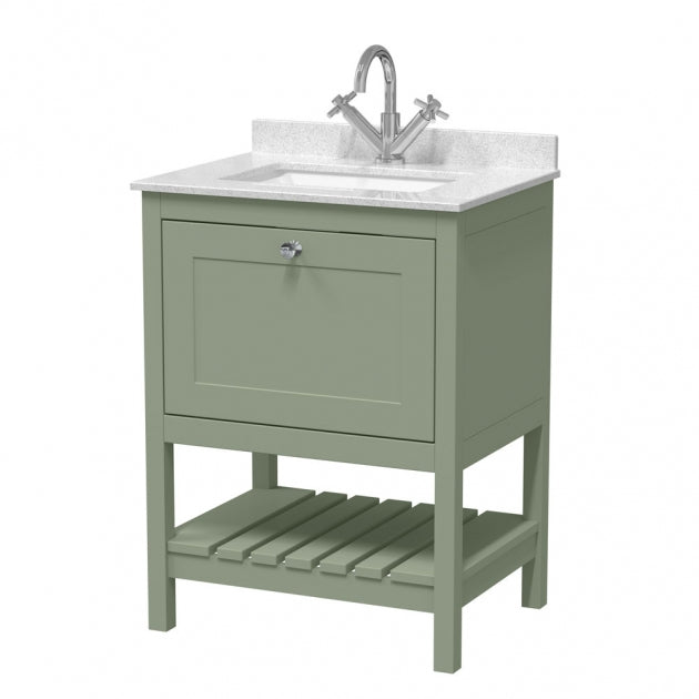 Crawford Bexley Floor Standing Vanity Unit with 1TH Marble Top Basin 600mm Wide - Fern Green