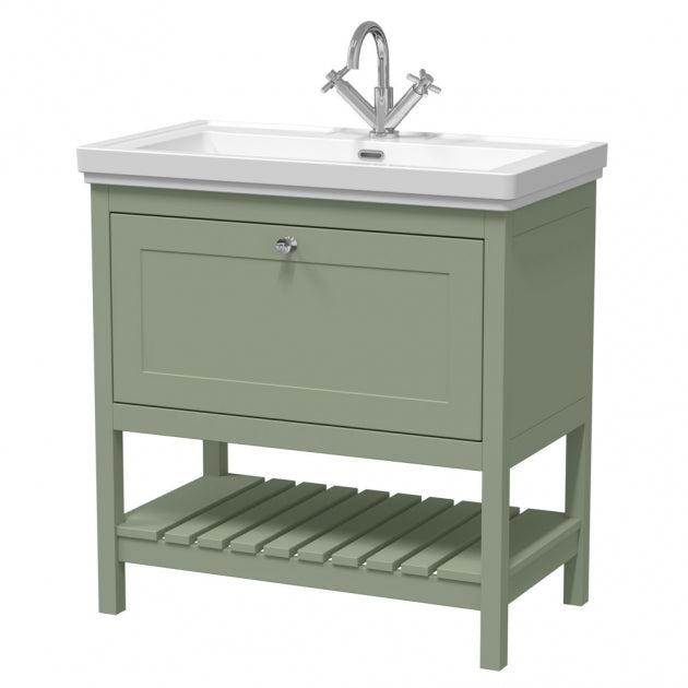 Crawford Bexley Floor Standing Vanity Unit with 1TH Basin 800mm Wide - Fern Green