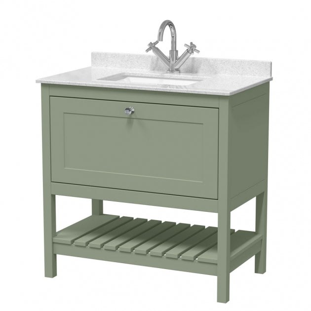 Crawford Bexley Floor Standing Vanity Unit with 1TH Marble Top Basin 800mm Wide - Fern Green