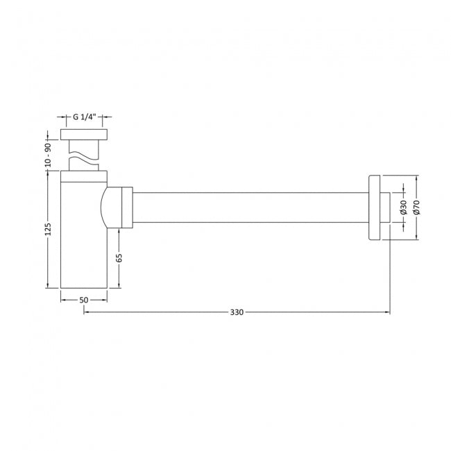 Crawford Round Bottle Trap with Extension Tube 300mm - Chrome