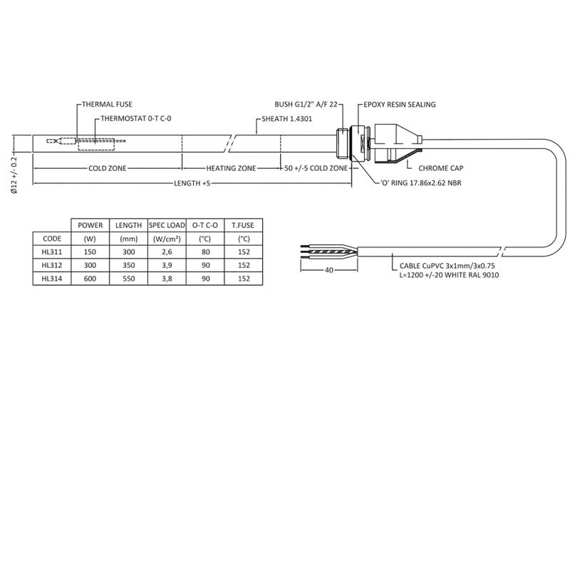 Crawford Standard Heating Element 150 Watts - Chrome