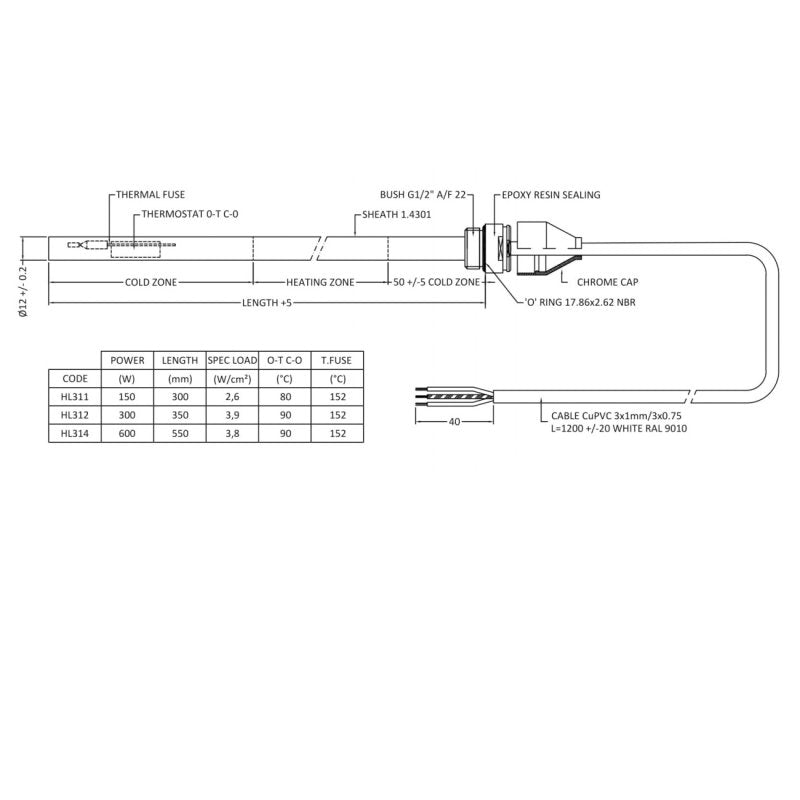 Crawford Standard Heating Element 300 Watts - Chrome