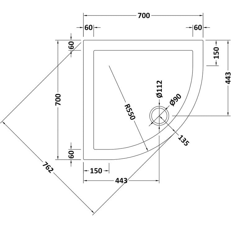 Quadrant Shower Tray 700 x 700mm