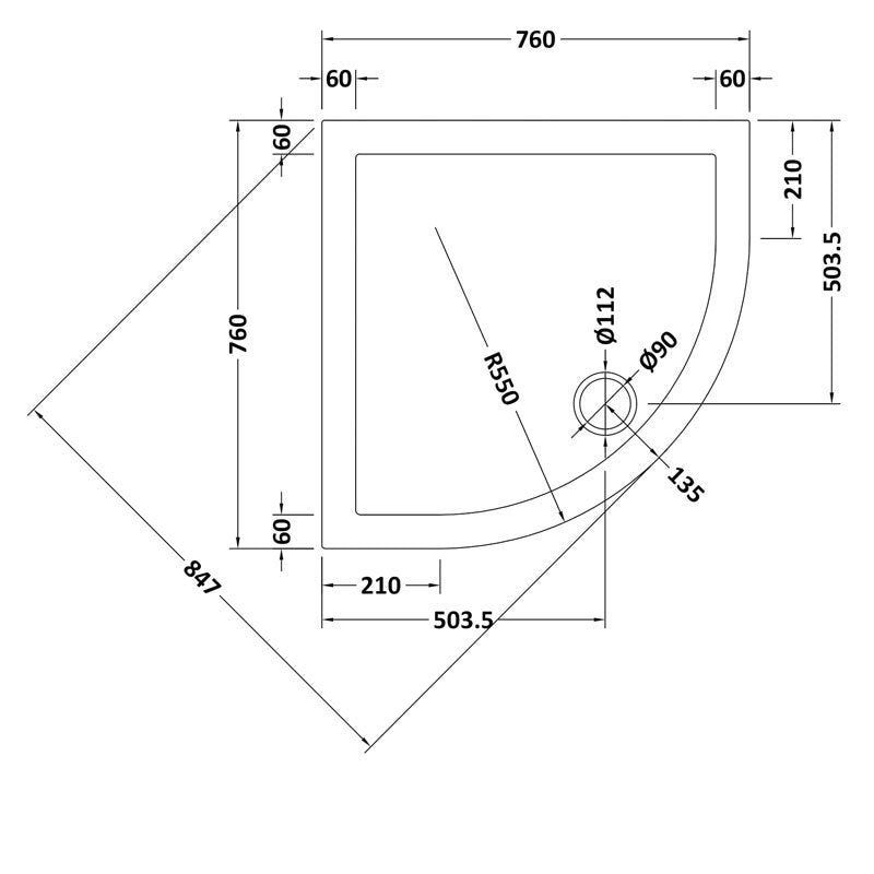 Quadrant Shower Tray 760 x 760mm