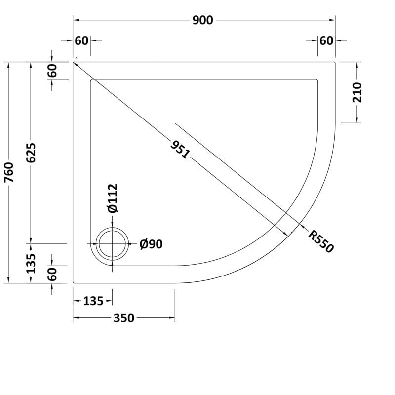 TR71102	5056211813385	Offset Quadrant Shower Tray RH 900 x 760mm