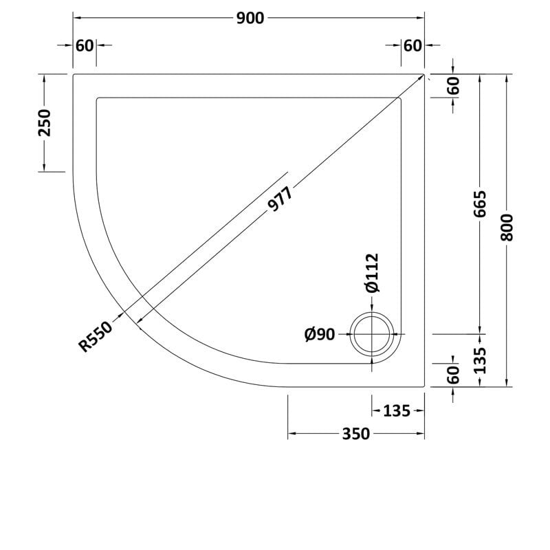 Offset Quadrant Shower Tray LH 900 x 800mm